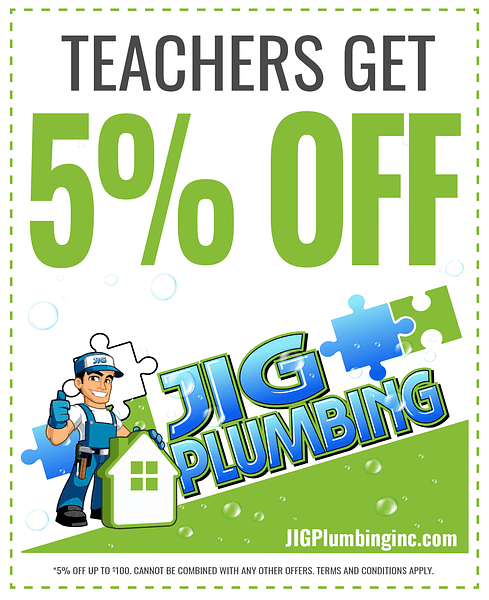 Teacher discount plumbing service coupon graphic